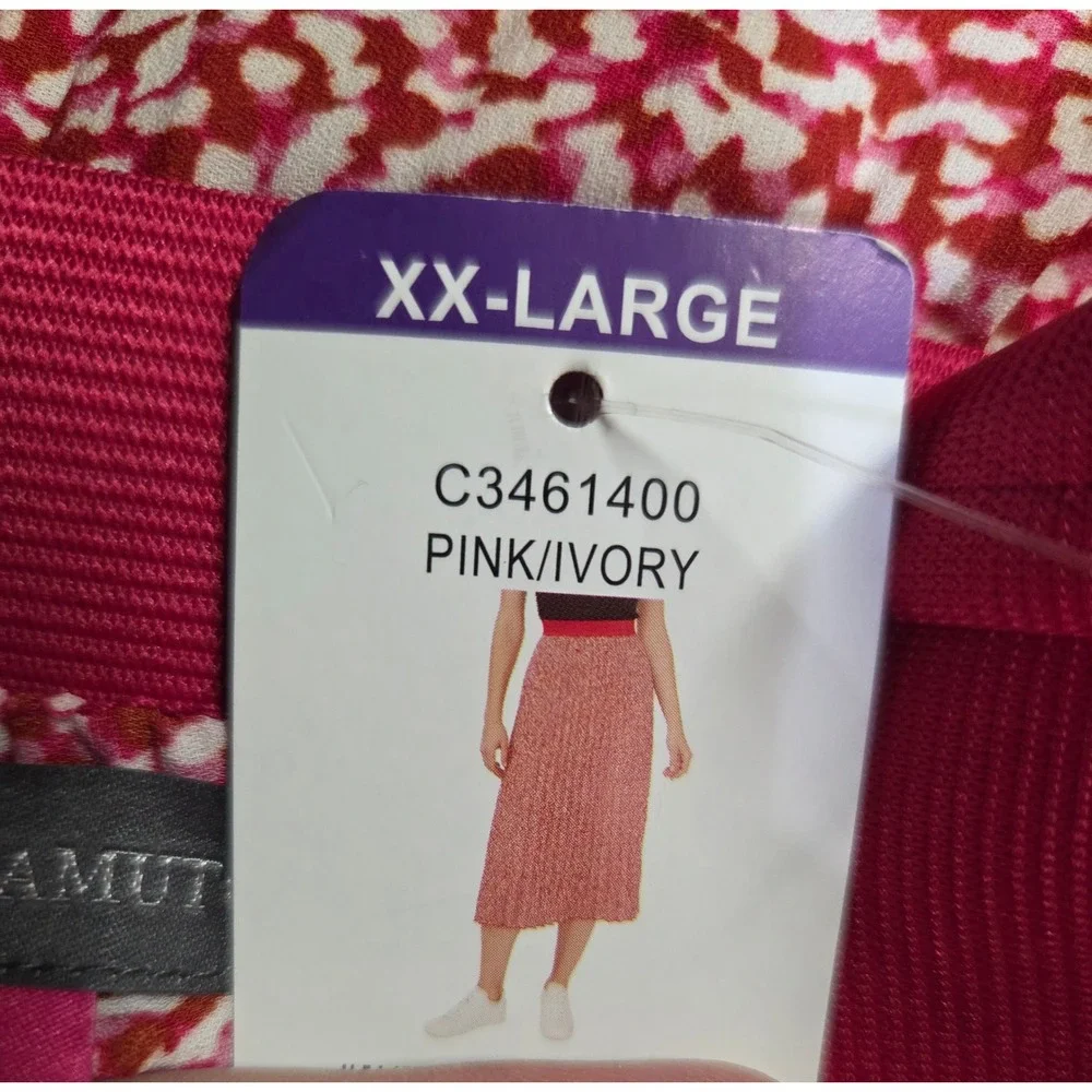 Vince Camuto XXLarge‎ Red White Floral Pleated Midi Skirt Chiffon